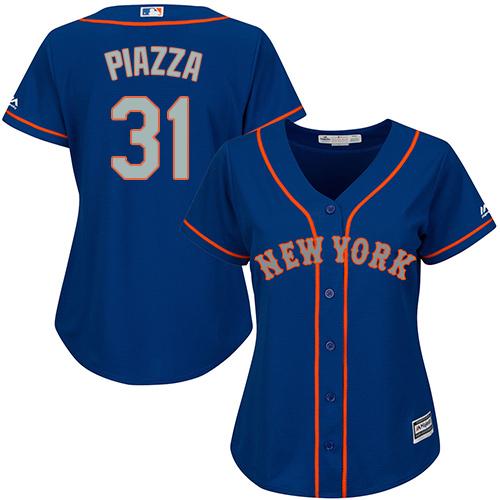 Mets #31 Mike Piazza Blue(Grey NO.) Alternate Women's Stitched MLB Jersey